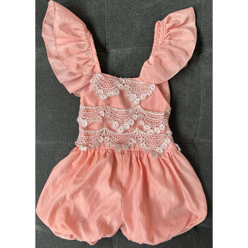 Just Couture Peach Lace Bubble Romper Baby Girl L (12/18M)